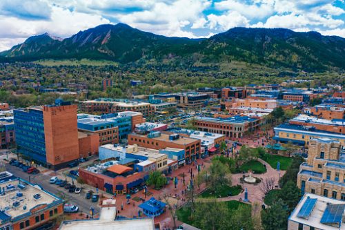 Aerial view of Pearl Street Mall in Boulder Colorado