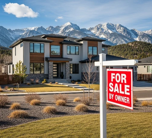 For Sale by Owner sign with Colorado home in background — FSBO legal protection